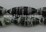 CSJ108 15.5 inches 10*30mm faceted rice green silver line jasper beads