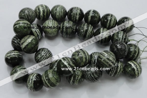 CSJ11 15.5 inches 25mm round green silver line jasper beads wholesale