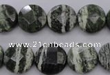 CSJ120 15.5 inches 15mm faceted coin green silver line jasper beads