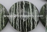 CSJ126 15.5 inches 50mm faceted coin green silver line jasper beads