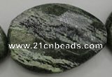 CSJ129 15.5 inches 35*42mm faceted freeform green silver line jasper beads