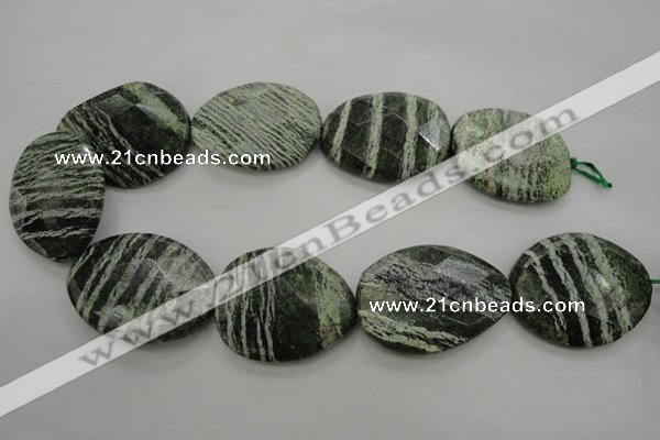 CSJ129 15.5 inches 35*42mm faceted freeform green silver line jasper beads