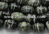 CSJ15 15.5 inches 10*15mm egg-shaped green silver line jasper beads