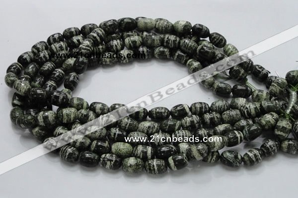 CSJ15 15.5 inches 10*15mm egg-shaped green silver line jasper beads