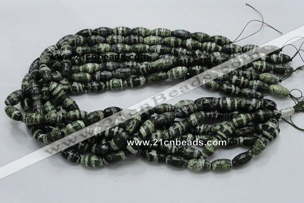 CSJ18 15.5 inches 8*15mm rice green silver line jasper beads