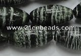 CSJ20 15.5 inches 15*30mm rice green silver line jasper beads