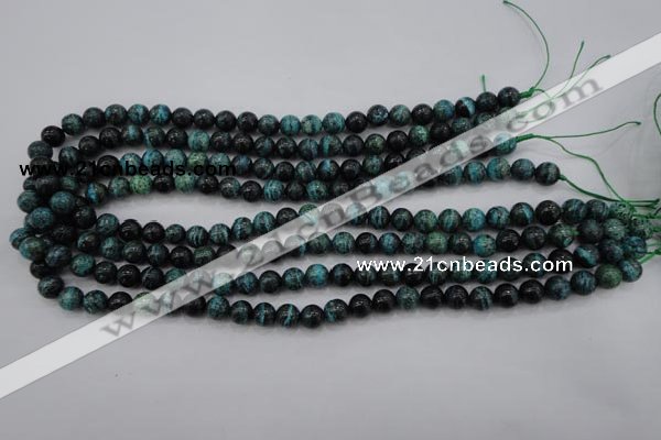 CSJ211 15.5 inches 8mm round dyed green silver line jasper beads