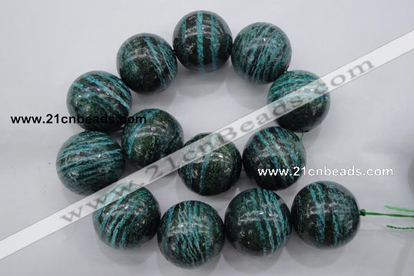 CSJ212 15.5 inches 30mm round dyed green silver line jasper beads