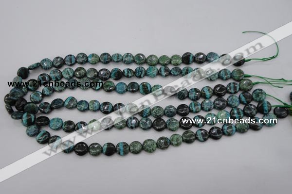 CSJ214 15.5 inches 10mm flat round dyed green silver line jasper beads