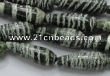 CSJ22 15.5 inches 10*30mm teardrop green silver line jasper beads