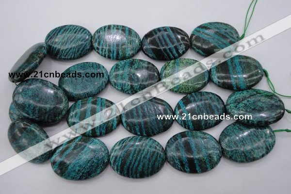 CSJ230 15.5 inches 30*40mm oval dyed green silver line jasper beads