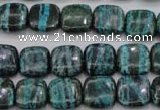 CSJ233 15.5 inches 12*12mm square dyed green silver line jasper beads