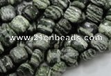 CSJ25 15.5 inches 8*8mm square green silver line jasper beads