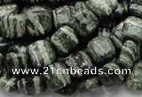 CSJ26 15.5 inches 10*10mm square green silver line jasper beads