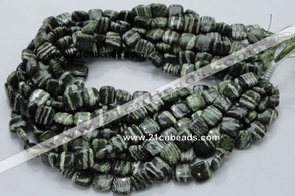 CSJ27 15.5 inches 12*12mm square green silver line jasper beads