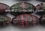 CSJ274 15.5 inches 15*30mm rice dyed green silver line jasper beads