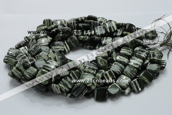 CSJ28 15.5 inches 16*16mm square green silver line jasper beads