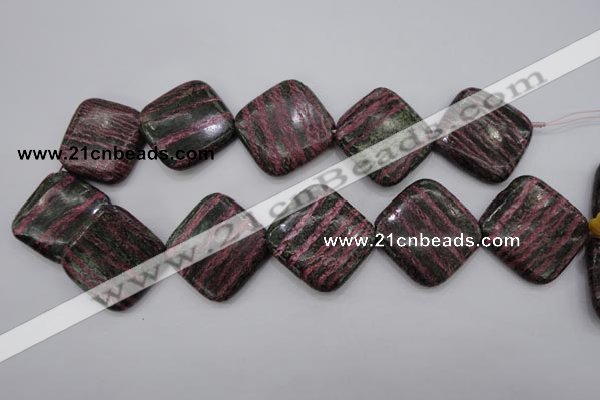 CSJ280 15.5 inches 30*30mm diamond dyed green silver line jasper beads