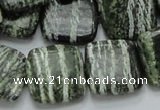 CSJ29 15.5 inches 20*20mm square green silver line jasper beads