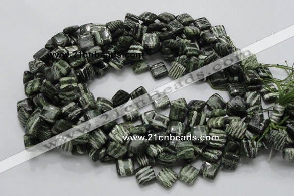 CSJ30 15.5 inches 12*12mm diamond green silver line jasper beads