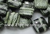 CSJ31 15.5 inches 15*15mm diamond green silver line jasper beads