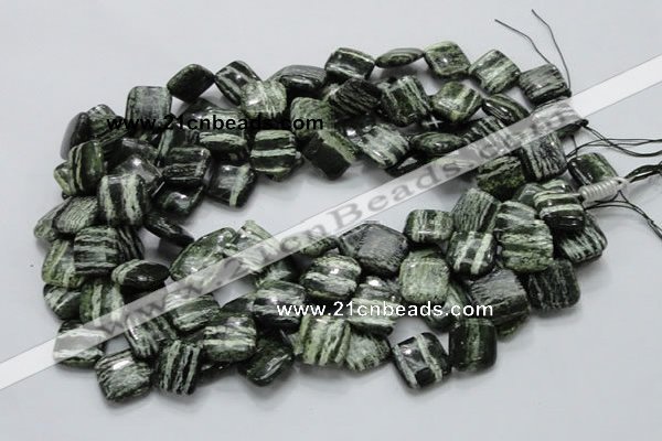 CSJ31 15.5 inches 15*15mm diamond green silver line jasper beads