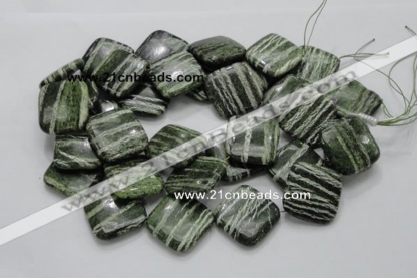 CSJ33 15.5 inches 30*30mm diamond green silver line jasper beads