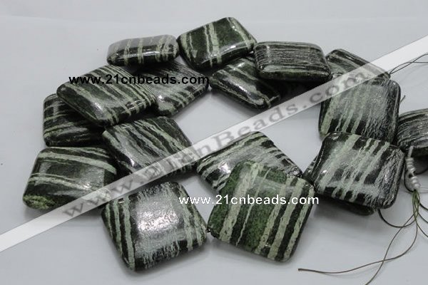 CSJ34 15.5 inches 40*40mm diamond green silver line jasper beads