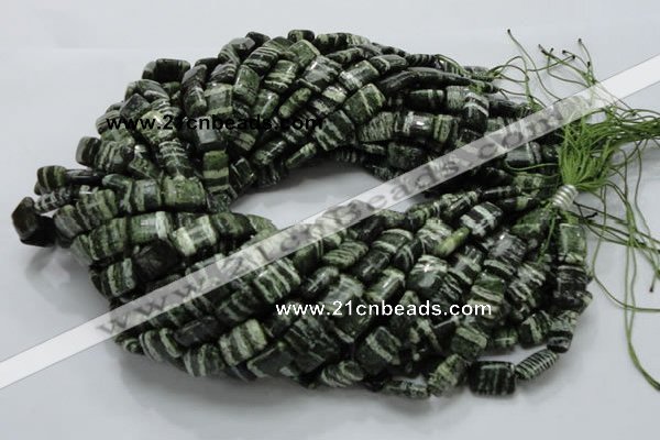 CSJ36 15.5 inches 10*14mm rectangle green silver line jasper beads