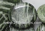 CSJ48 15.5 inches 40mm flat round green silver line jasper beads