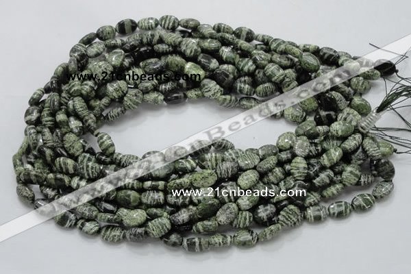 CSJ50 15.5 inches 8*12mm oval green silver line jasper beads