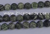 CSJ500 15.5 inches 4mm round matte green silver line jasper beads