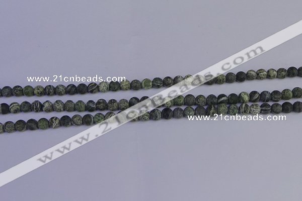 CSJ500 15.5 inches 4mm round matte green silver line jasper beads