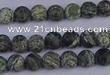 CSJ501 15.5 inches 6mm round matte green silver line jasper beads