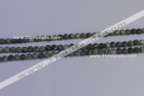 CSJ501 15.5 inches 6mm round matte green silver line jasper beads