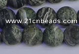 CSJ504 15.5 inches 12mm round matte green silver line jasper beads