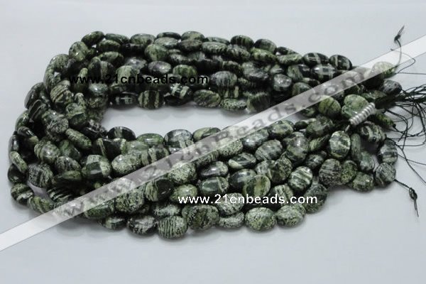 CSJ51 15.5 inches 10*14mm oval green silver line jasper beads