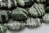 CSJ52 15.5 inches 13*18mm oval green silver line jasper beads