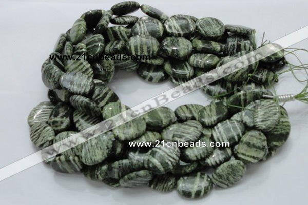 CSJ54 15.5 inches 18*25mm oval green silver line jasper beads