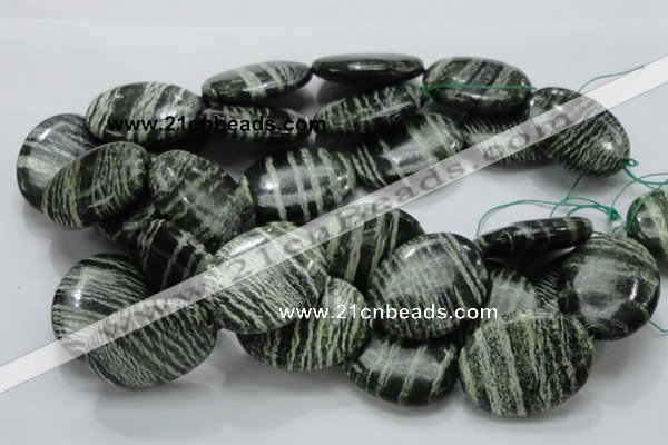 CSJ56 15.5 inches 30*40mm oval green silver line jasper beads