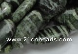 CSJ57 15.5 inches 15*30mm oval green silver line jasper beads