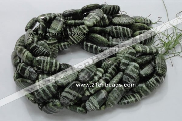 CSJ57 15.5 inches 15*30mm oval green silver line jasper beads