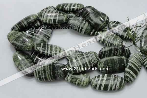 CSJ59 15.5 inches 25*50mm oval green silver line jasper beads