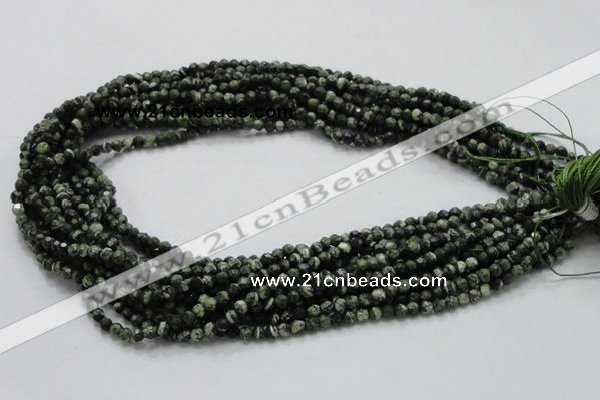 CSJ62 15.5 inches 4mm faceted round green silver line jasper beads