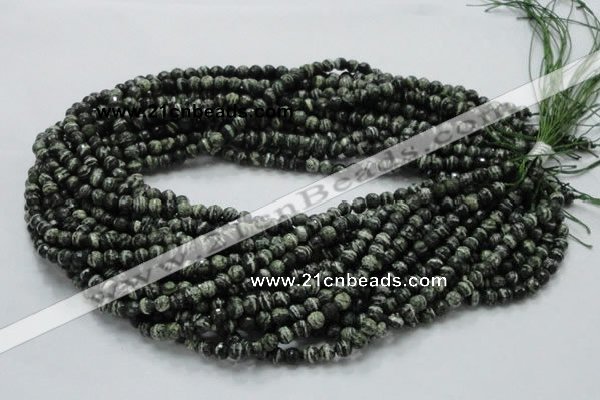 CSJ63 15.5 inches 6mm faceted round green silver line jasper beads