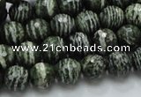 CSJ65 15.5 inches 10mm faceted round green silver line jasper beads