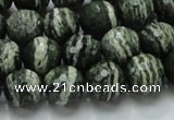 CSJ66 15.5 inches 12mm faceted round green silver line jasper beads