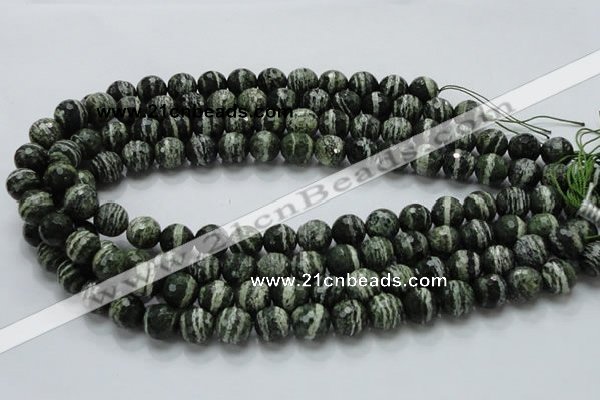 CSJ66 15.5 inches 12mm faceted round green silver line jasper beads