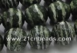 CSJ68 15.5 inches 16mm faceted round green silver line jasper beads