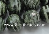 CSJ69 15.5 inches 20mm faceted round green silver line jasper beads